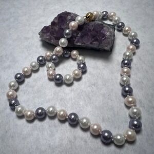 Knotted 19" Pearl Necklace Multi Color Faux Pearls Gold Clasp Jewelry Demure